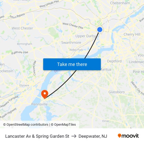 Lancaster Av & Spring Garden St to Deepwater, NJ map