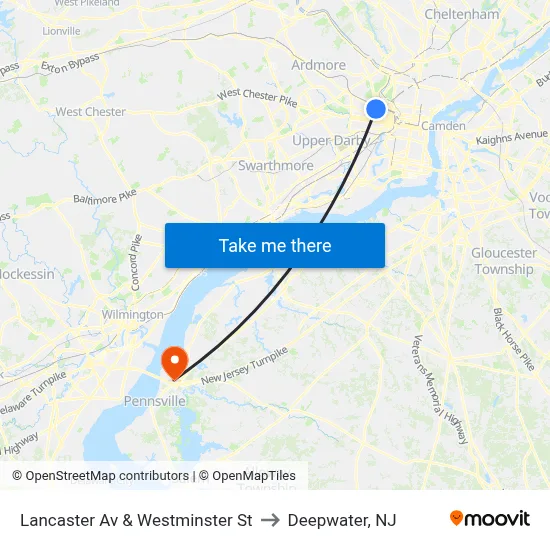 Lancaster Av & Westminster St to Deepwater, NJ map