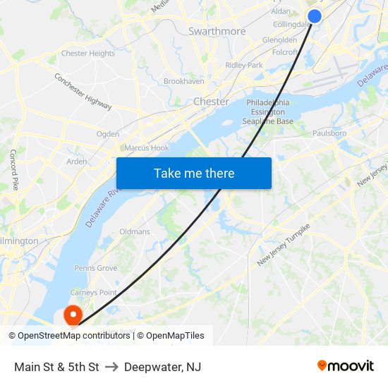 Main St & 5th St to Deepwater, NJ map