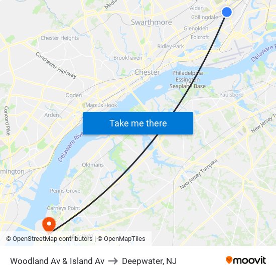 Woodland Av & Island Av to Deepwater, NJ map