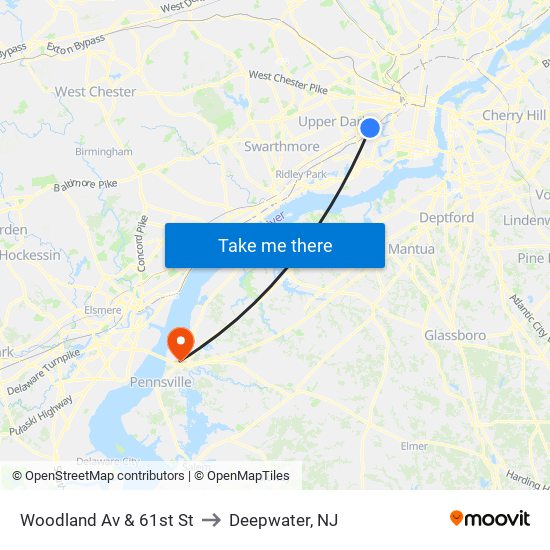 Woodland Av & 61st St to Deepwater, NJ map