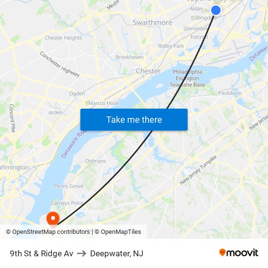 9th St & Ridge Av to Deepwater, NJ map