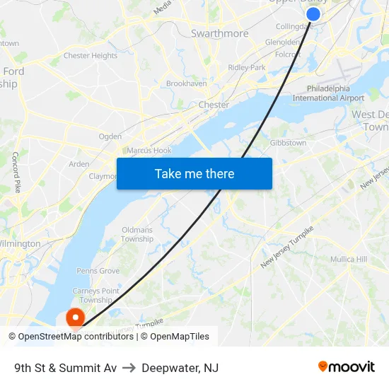 9th St & Summit Av to Deepwater, NJ map
