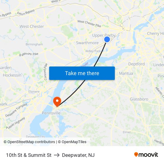 10th St & Summit St to Deepwater, NJ map