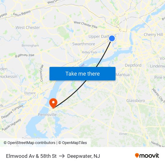 Elmwood Av & 58th St to Deepwater, NJ map