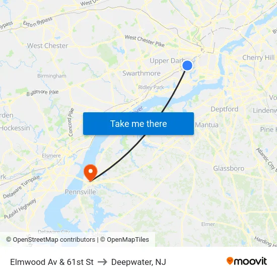 Elmwood Av & 61st St to Deepwater, NJ map