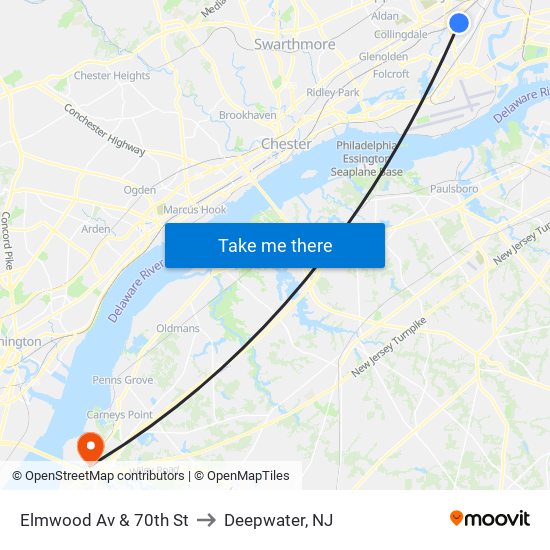 Elmwood Av & 70th St to Deepwater, NJ map