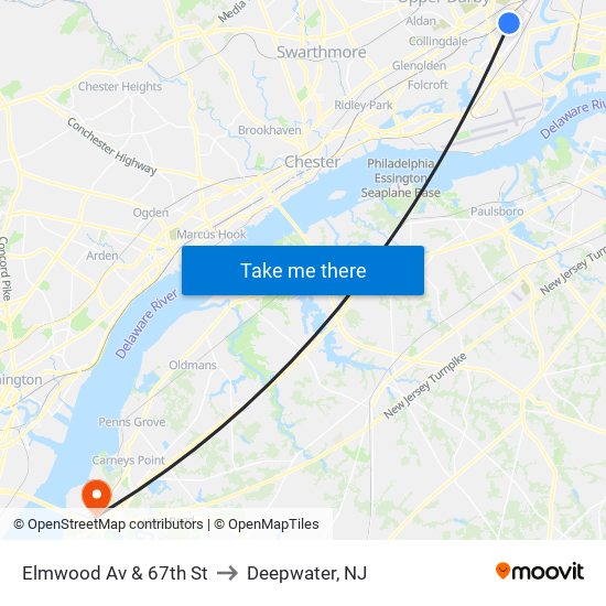 Elmwood Av & 67th St to Deepwater, NJ map