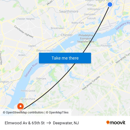 Elmwood Av & 65th St to Deepwater, NJ map