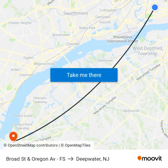 Broad St & Oregon Av - FS to Deepwater, NJ map