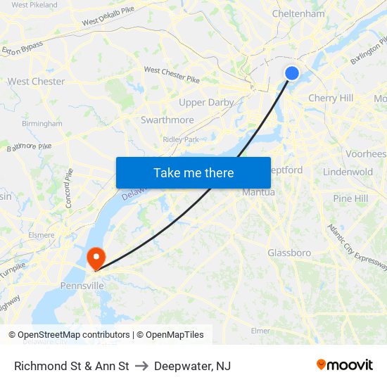 Richmond St & Ann St to Deepwater, NJ map