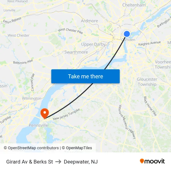 Girard Av & Berks St to Deepwater, NJ map