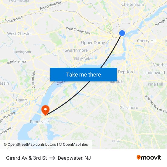 Girard Av & 3rd St to Deepwater, NJ map
