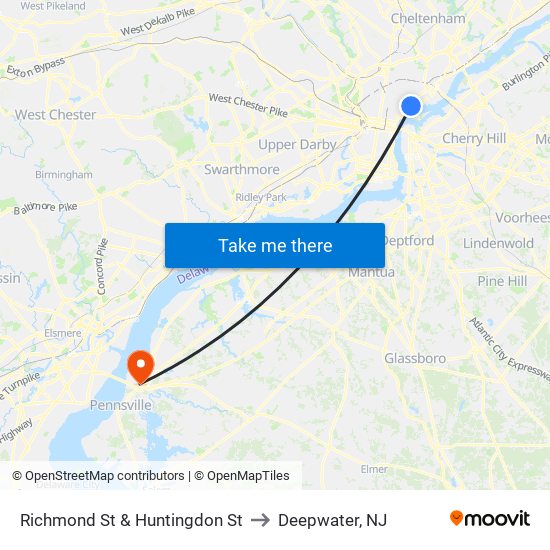 Richmond St & Huntingdon St to Deepwater, NJ map