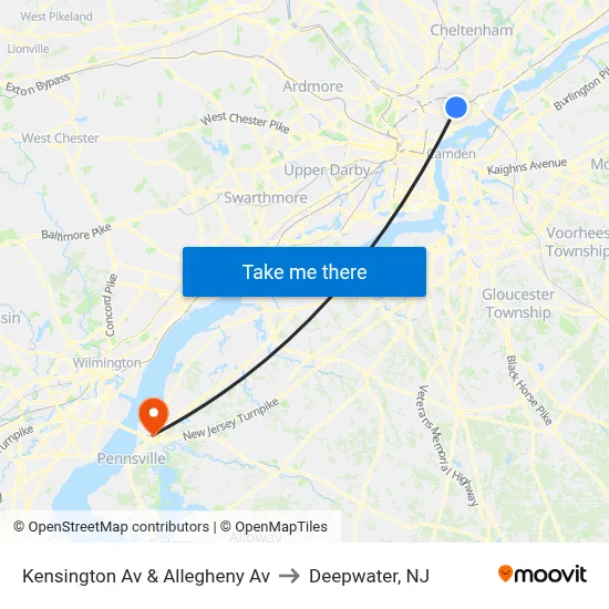 Kensington Av & Allegheny Av to Deepwater, NJ map