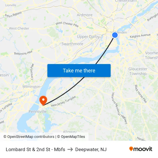 Lombard St & 2nd St - Mbfs to Deepwater, NJ map