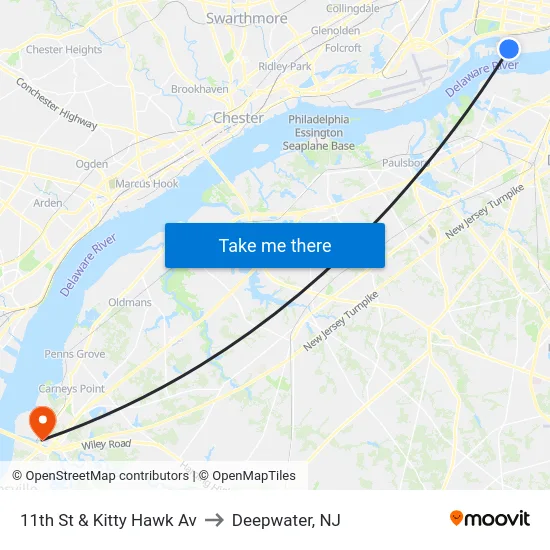 11th St & Kitty Hawk Av to Deepwater, NJ map
