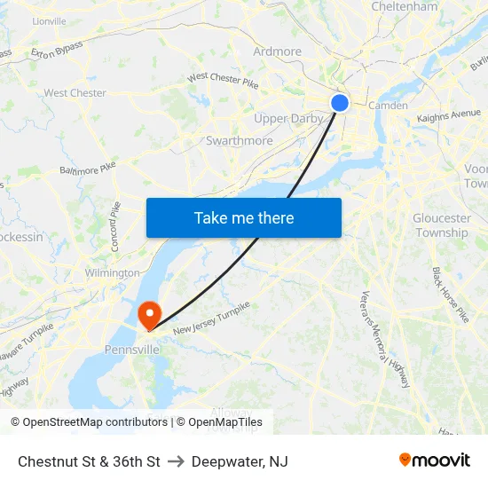 Chestnut St & 36th St to Deepwater, NJ map