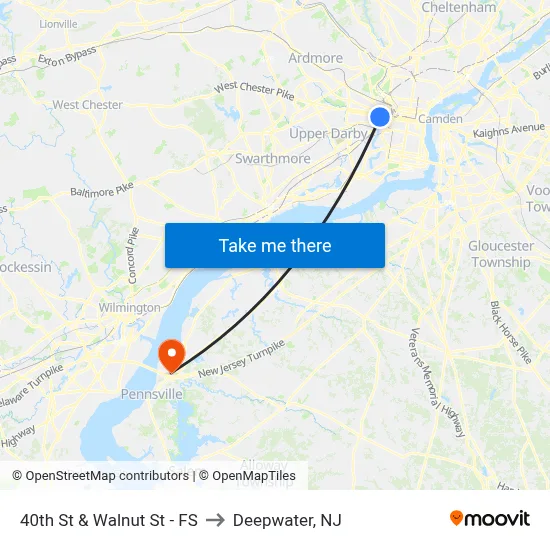 40th St & Walnut St - FS to Deepwater, NJ map