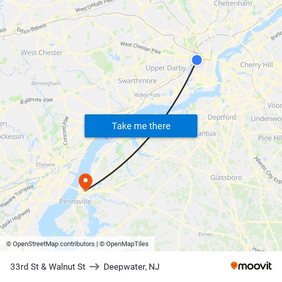 33rd St & Walnut St to Deepwater, NJ map