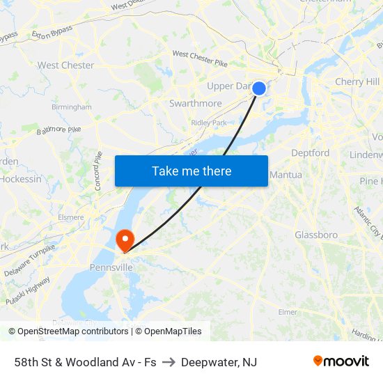 58th St & Woodland Av - Fs to Deepwater, NJ map