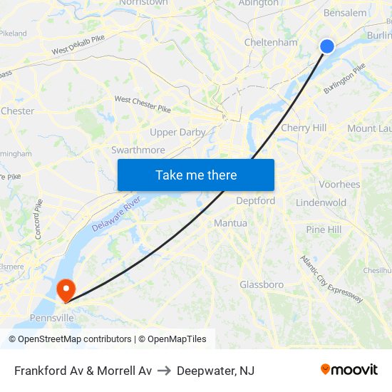 Frankford Av & Morrell Av to Deepwater, NJ map