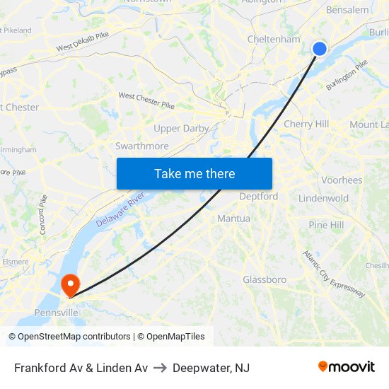 Frankford Av & Linden Av to Deepwater, NJ map