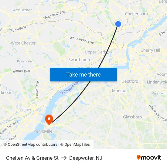 Chelten Av & Greene St to Deepwater, NJ map