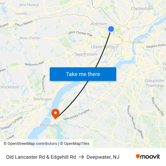 Old Lancaster Rd & Edgehill Rd to Deepwater, NJ map