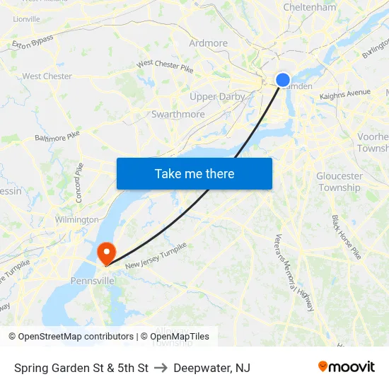 Spring Garden St & 5th St to Deepwater, NJ map