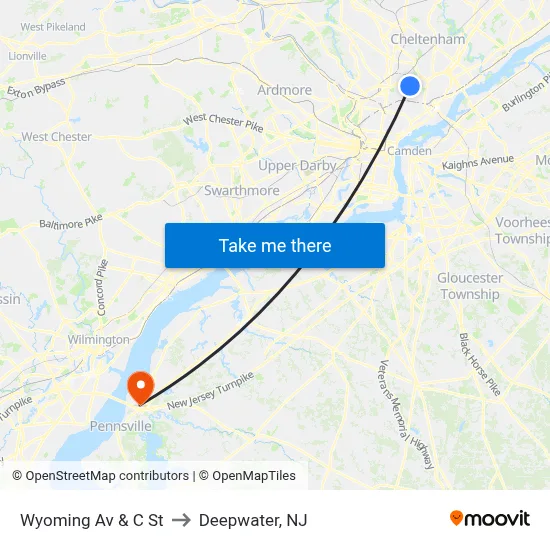 Wyoming Av & C St to Deepwater, NJ map