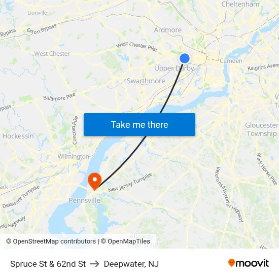 Spruce St & 62nd St to Deepwater, NJ map