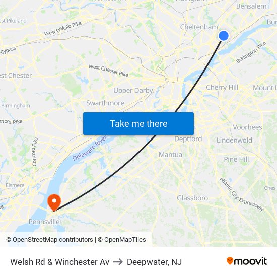 Welsh Rd & Winchester Av to Deepwater, NJ map