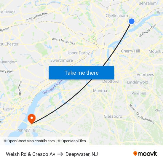 Welsh Rd & Cresco Av to Deepwater, NJ map