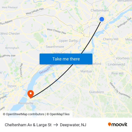 Cheltenham Av & Large St to Deepwater, NJ map