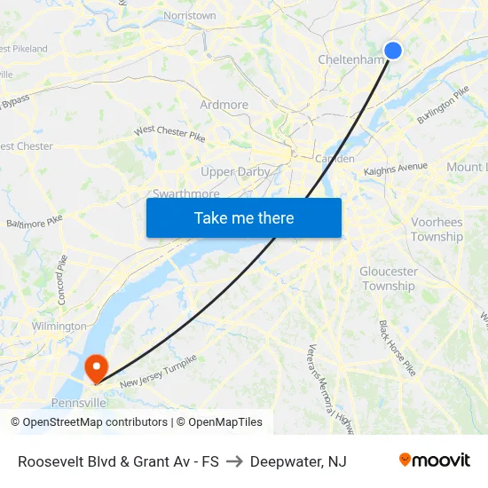 Roosevelt Blvd & Grant Av - FS to Deepwater, NJ map