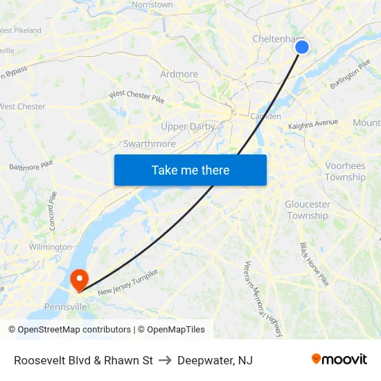 Roosevelt Blvd & Rhawn St to Deepwater, NJ map