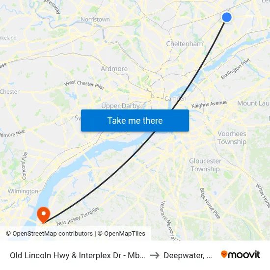 Old Lincoln Hwy & Interplex Dr - Mbfs to Deepwater, NJ map