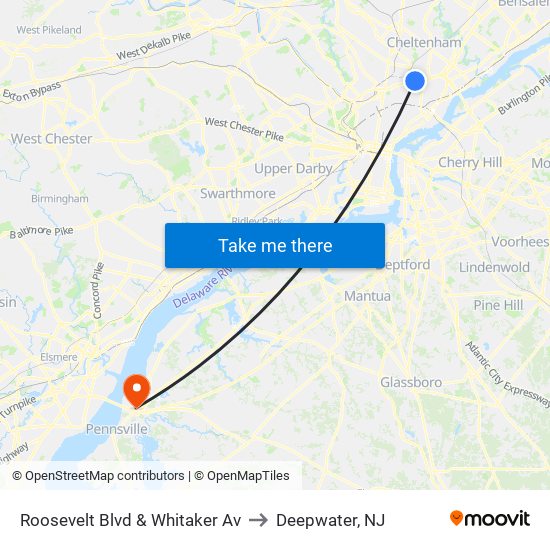 Roosevelt Blvd & Whitaker Av to Deepwater, NJ map