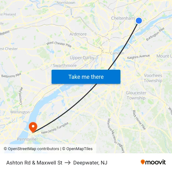 Ashton Rd & Maxwell St to Deepwater, NJ map