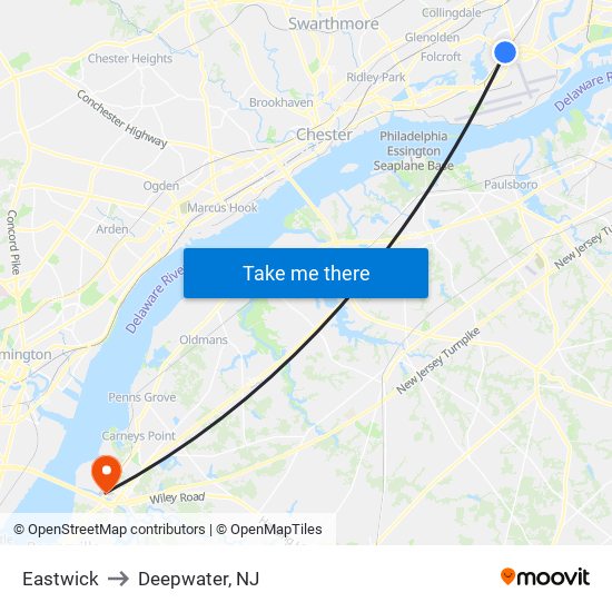 Eastwick to Deepwater, NJ map