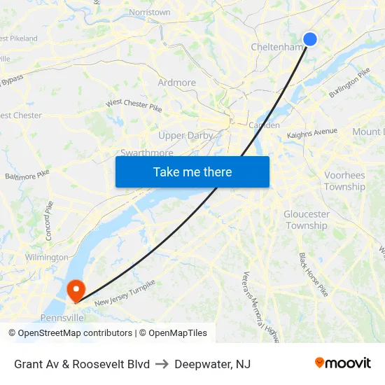 Grant Av & Roosevelt Blvd to Deepwater, NJ map