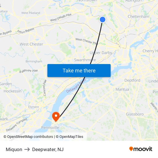 Miquon to Deepwater, NJ map