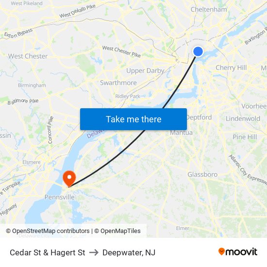 Cedar St & Hagert St to Deepwater, NJ map