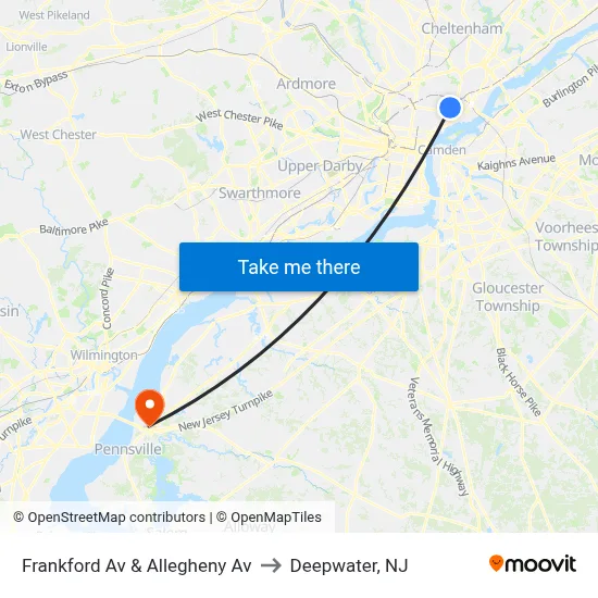 Frankford Av & Allegheny Av to Deepwater, NJ map