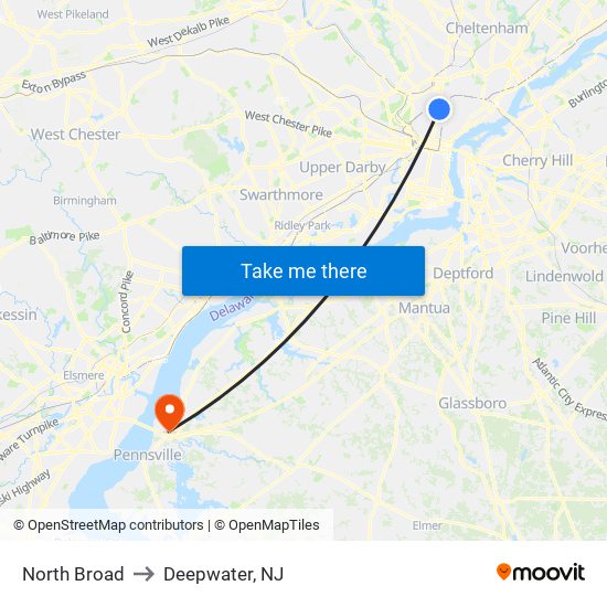 North Broad to Deepwater, NJ map