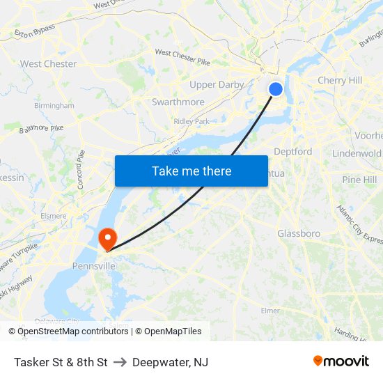 Tasker St & 8th St to Deepwater, NJ map