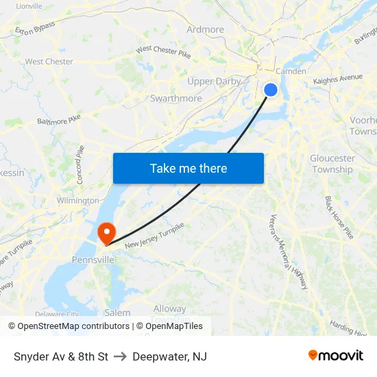 Snyder Av & 8th St to Deepwater, NJ map