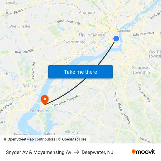 Snyder Av & Moyamensing Av to Deepwater, NJ map
