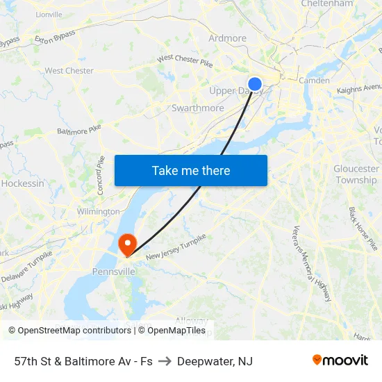 57th St & Baltimore Av - Fs to Deepwater, NJ map